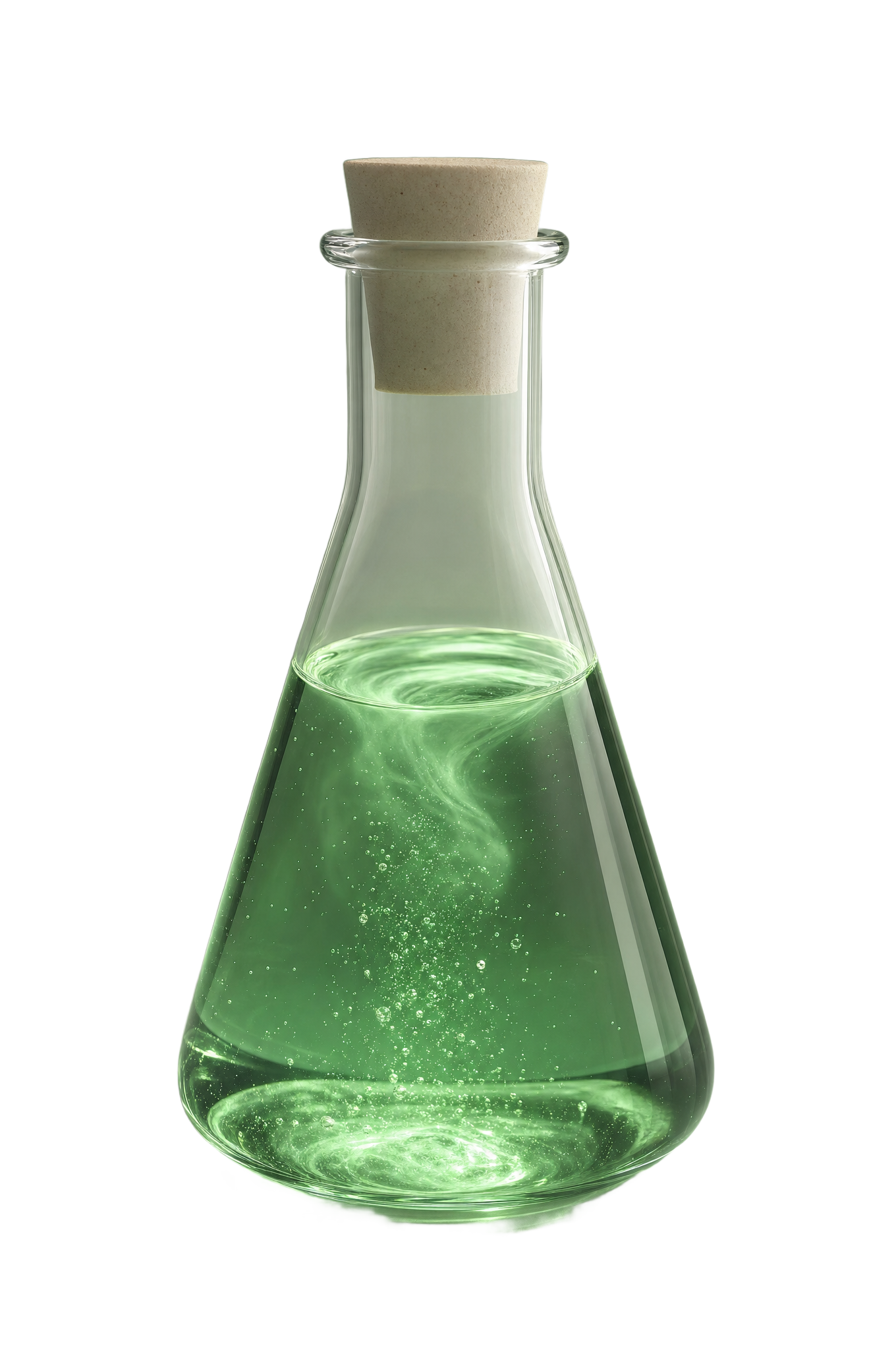 A glass laboratory beaker holding Omni Labs' glowing growth formula