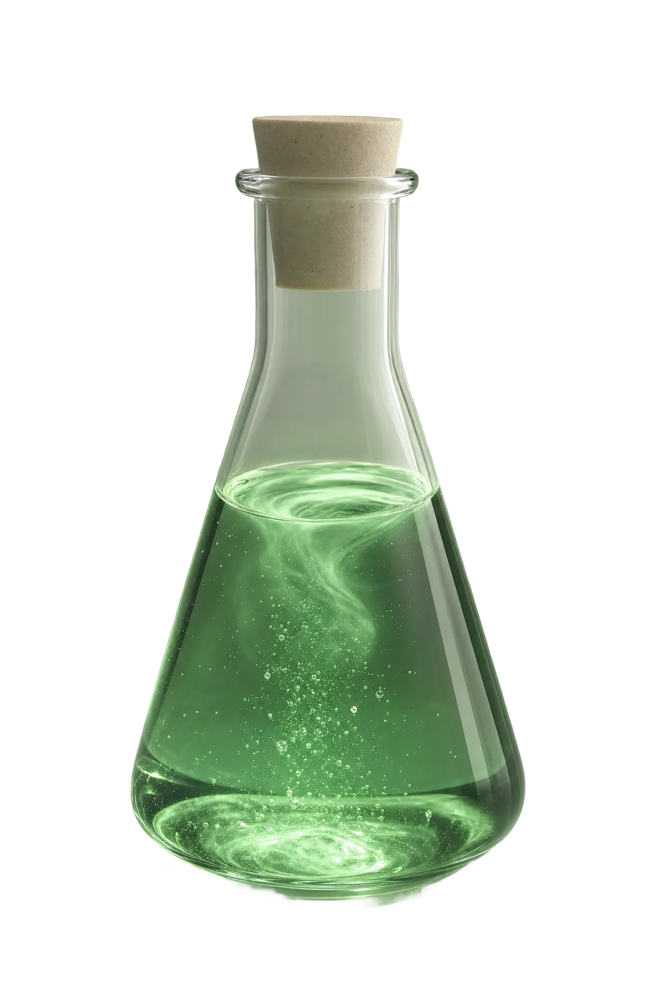 A glass laboratory beaker holding Omni Labs' glowing growth formula