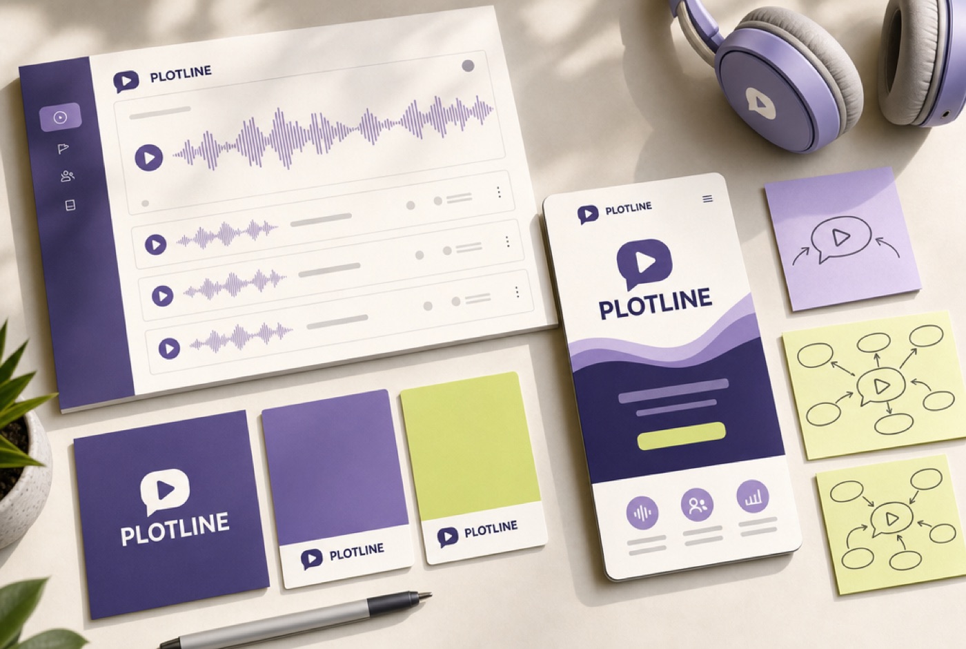 SaaS dashboard mockups and search-visibility map for Plotline
