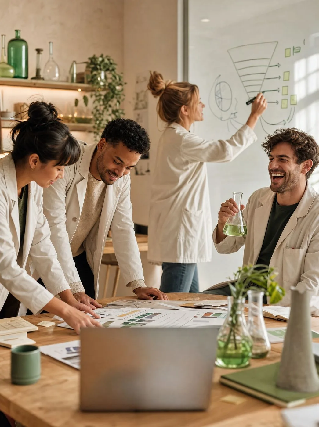 The Omni Labs marketing team reviewing brand and funnel experiments in their growth lab